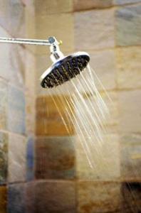 a water saver shower head in a newly rennovated California 